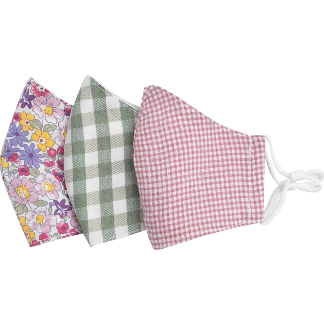 Floral Check Mask Bundle, Pink & Green - Face Masks - 1