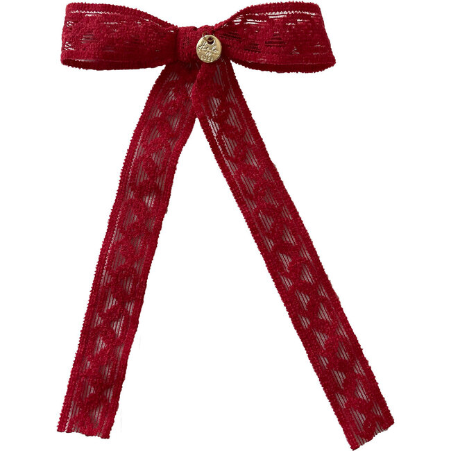 Isla Lace Knit Long Tail Clip, Red - Hair Accessories - 1