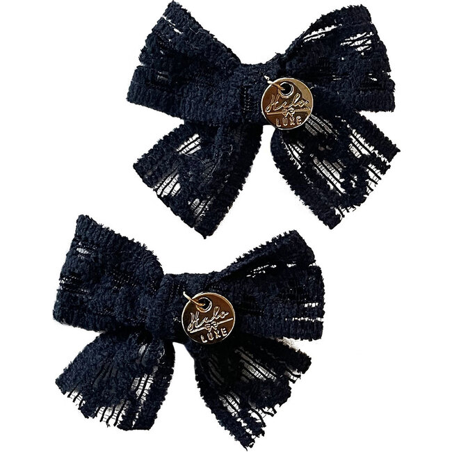 Isla Lace Knit Bow Double Clip, Navy