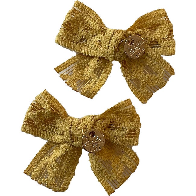 Isla Lace Knit Bow Double Clip, Mustard