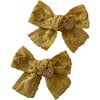 Isla Lace Knit Bow Double Clip, Mustard - Hair Accessories - 1 - thumbnail