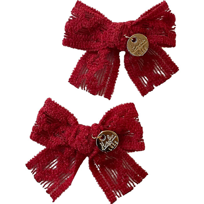 Isla Lace Knit Bow Double Clip, Red