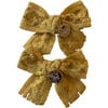 Isla Lace Knit Bow Double Clip, Mustard - Hair Accessories - 2