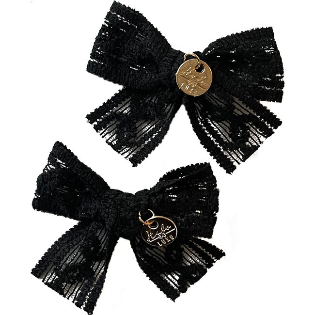 Isla Lace Knit Bow Double Clip, Black