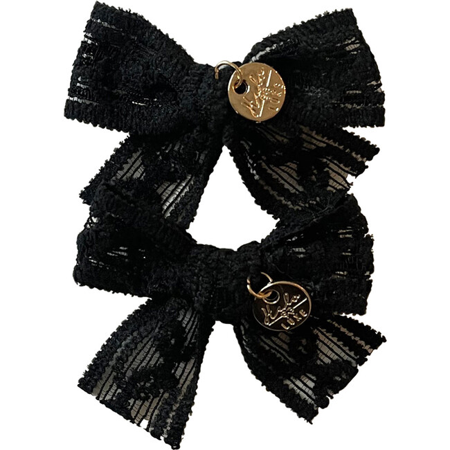 Isla Lace Knit Bow Double Clip, Black - Hair Accessories - 2