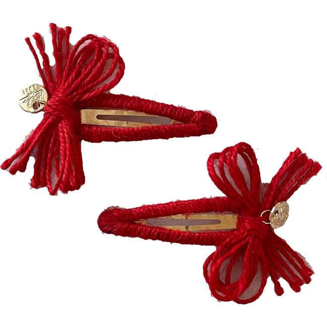 Goldie Woolen Yarn Double Bow Clip, Red