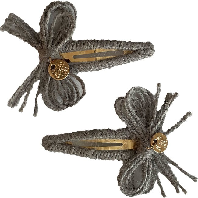 Goldie Woolen Yarn Double Bow Clip, Gray