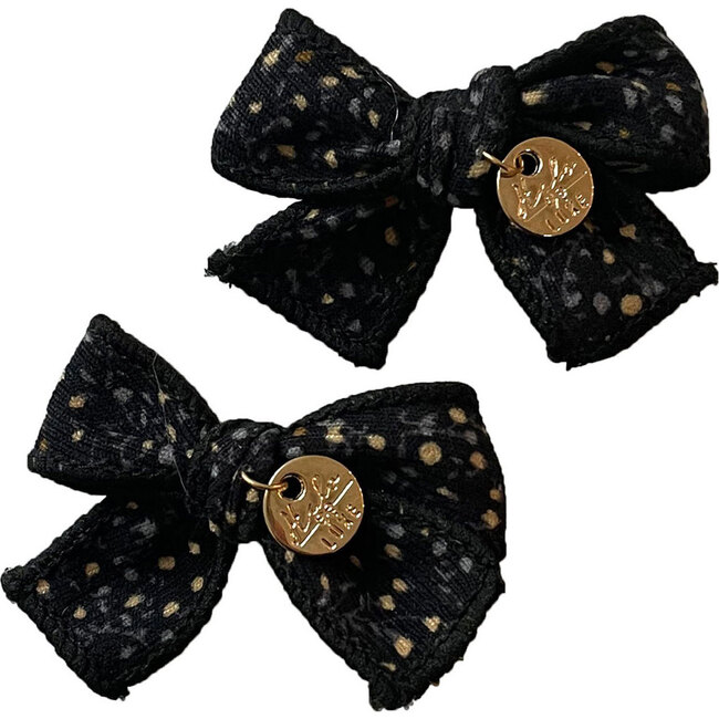 Elsie Printed Corduroy Double Bow Clip, Black Multi