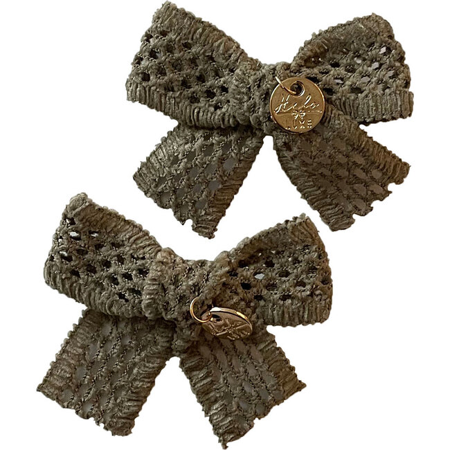 Della Chenille Lace Double Bow Clip, Sage