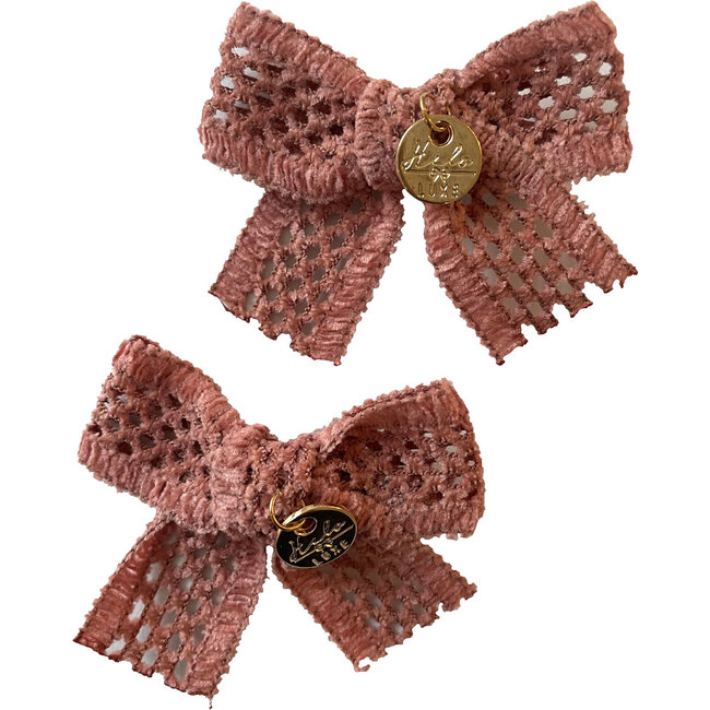 Della Chenille Lace Double Bow Clip, Rose