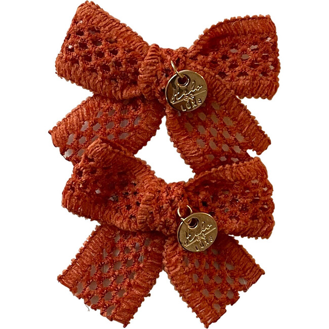 Della Chenille Lace Double Bow Clip, Pumpkin - Hair Accessories - 2