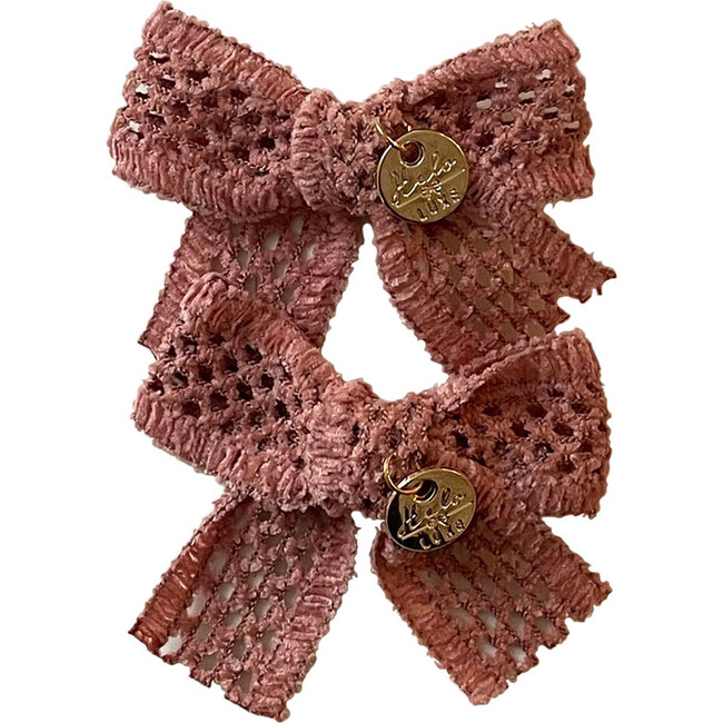 Della Chenille Lace Double Bow Clip, Rose - Hair Accessories - 2