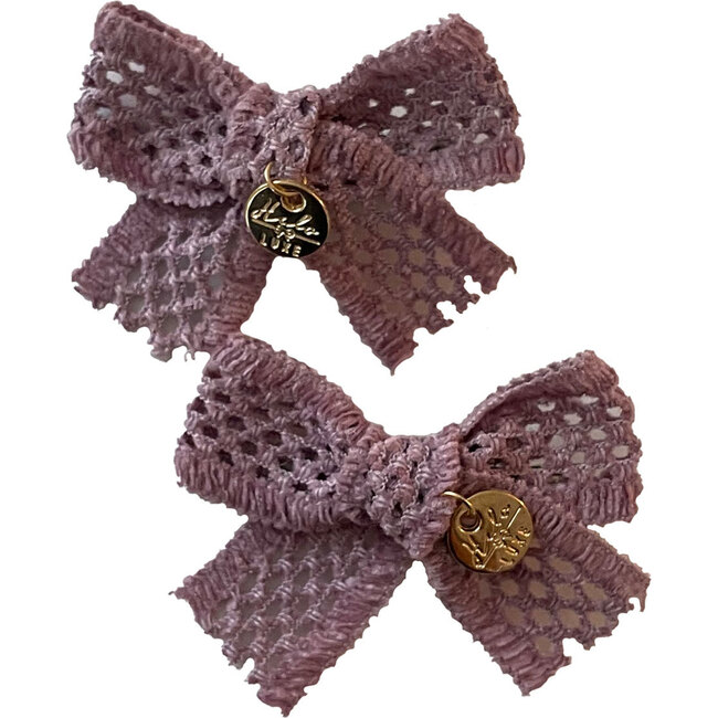 Della Chenille Lace Double Bow Clip, Lavender