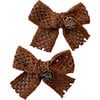 Della Chenille Lace Double Bow Clip, Caramel Brown - Hair Accessories - 1 - thumbnail