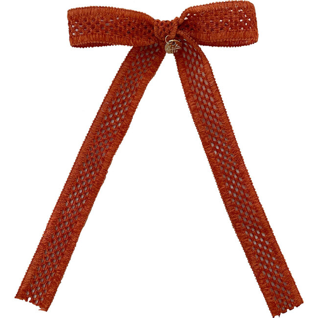 Della Chenille Lace Bow Long Tail Clip, Pumpkin
