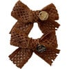 Della Chenille Lace Double Bow Clip, Caramel Brown - Hair Accessories - 2