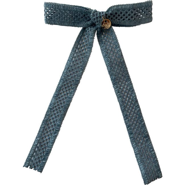 Della Chenille Lace Bow Long Tail Clip, Powder Blue