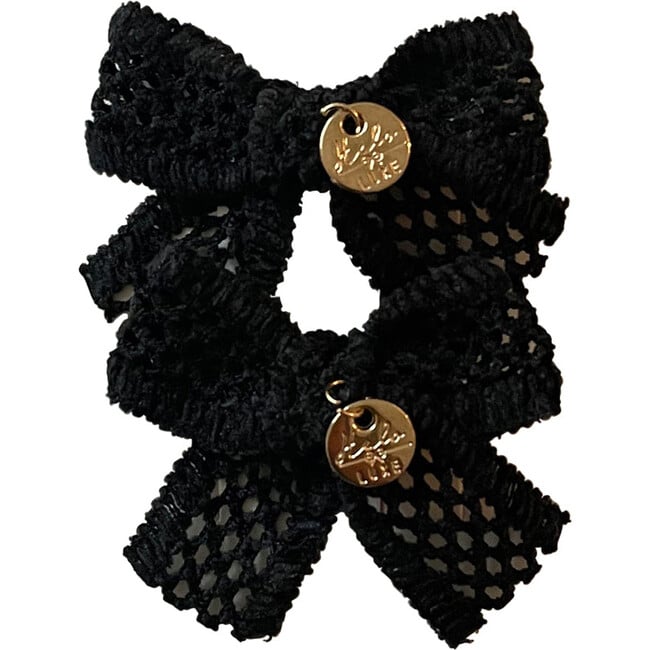 Della Chenille Lace Double Bow Clip, Black - Hair Accessories - 2