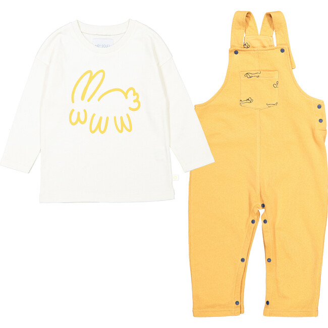 Bunny T-Shirt and Dungarees, Yellow - Mixed Apparel Set - 1 - zoom