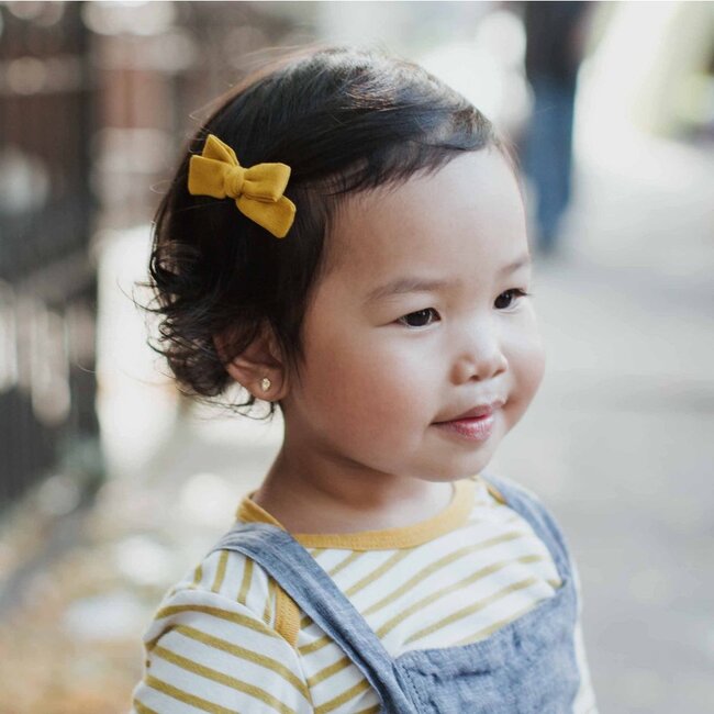 Skinny Ribbon Pigtail Bows, Mustard Double Gauze