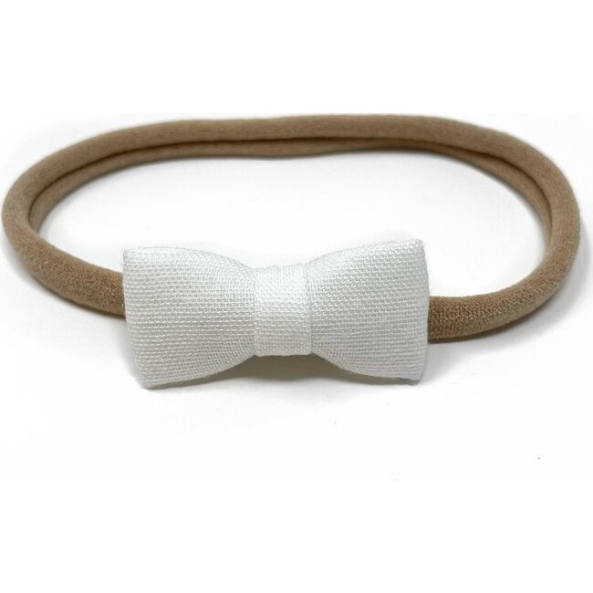 Itty Bitty Bow Baby Headband, White Double Gauze