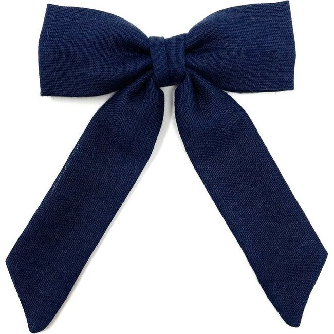 Classic Bow Clip, Navy Double Gauze - Hair Accessories - 1