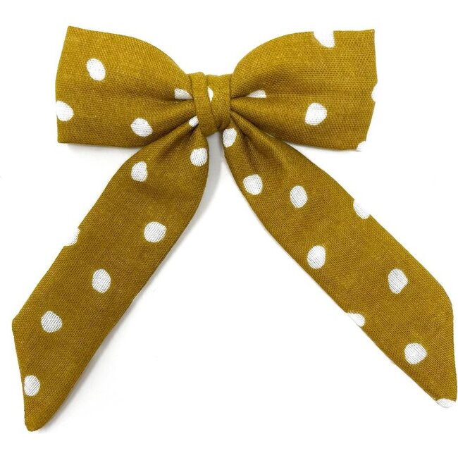 Classic Bow Clip, Mustard Dot Gauze - Hair Accessories - 1