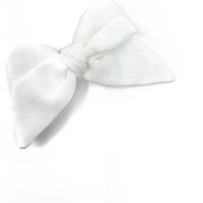 Baby Tied Bow Clip, White Double Gauze