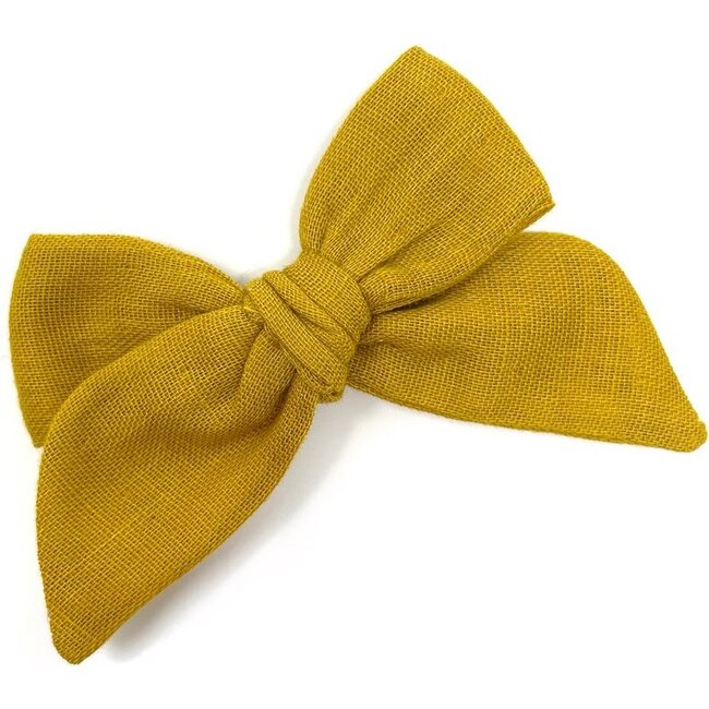 Baby Tied Bow Clip, Mustard Double Gauze