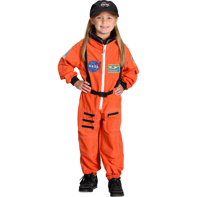 Jr. Astronaut Suit with Embroidered Cap, Orange - Costumes - 1