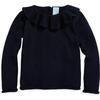 Ruffle Neck Pullover, Navy - Sweatshirts - 1 - thumbnail