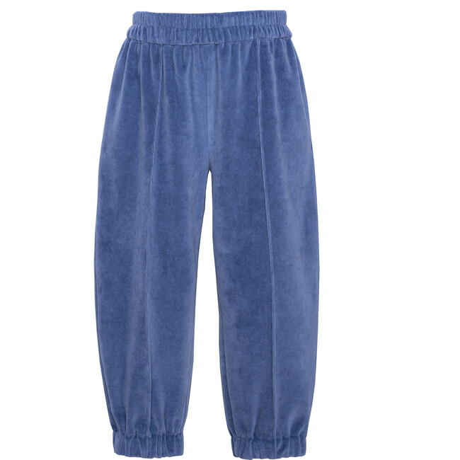 Velvet Logo Pants, Blue - Sweatpants - 1