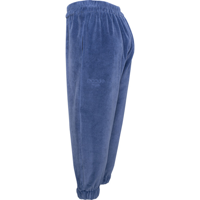 Velvet Logo Pants, Blue - Sweatpants - 4