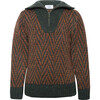 Wool Zipped Sweater Pine Green, Brown - Sweaters - 1 - thumbnail