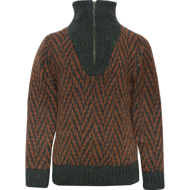 Wool Zipped Sweater Pine Green, Brown - Sweaters - 3
