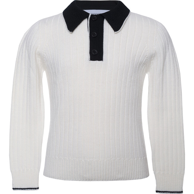Seamless Knit Polo, White - Sweaters - 1