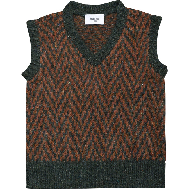 Wool Vest Pine Green, Brown - Vests - 1