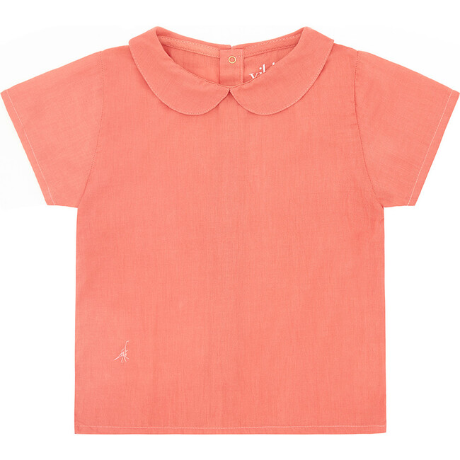 Organic Woven Short Sleeve Collared Shirt, Coral