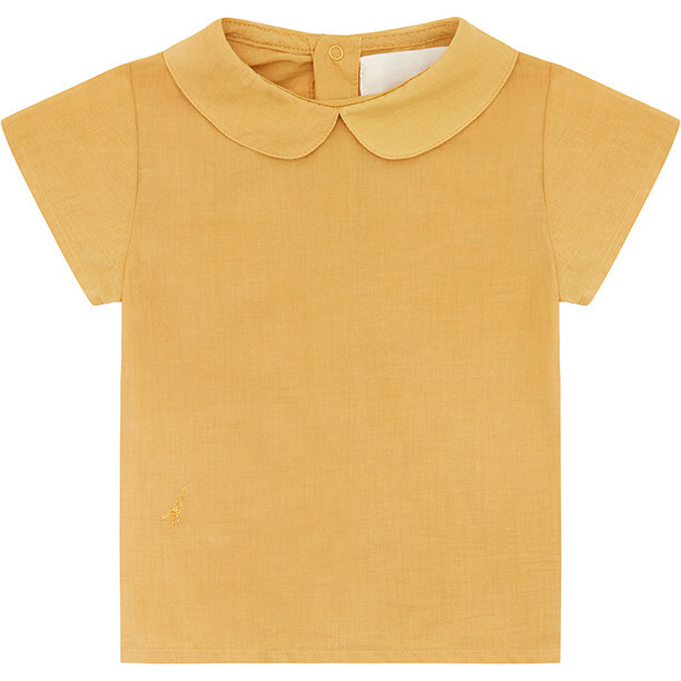 Organic Woven Short Sleeve Collared Shirt, Mustard Yellow