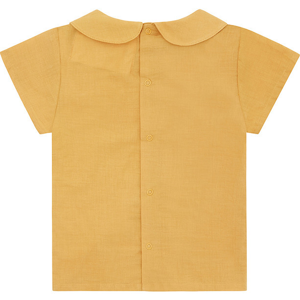Organic Woven Short Sleeve Collared Shirt, Mustard Yellow