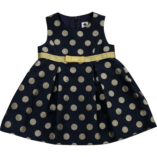 Gemma Party Dress, Navy Gold Dot
