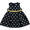 Gemma Party Dress, Navy Gold Dot - Dresses - 1 - thumbnail