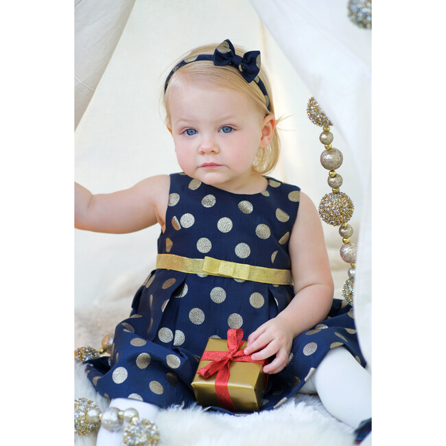 Gemma Party Dress, Navy Gold Dot - Dresses - 2