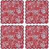Set of 4 Cockail Napkins, Holiday Floral with Crimson Trim - Party - 1 - thumbnail