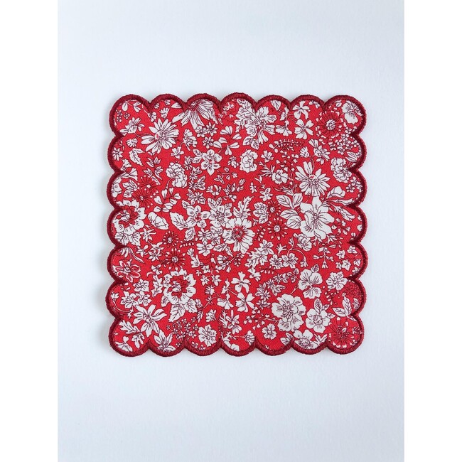 Set of 4 Cockail Napkins, Holiday Floral with Crimson Trim - Party - 2