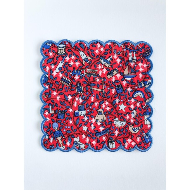 Set of 4 Cockail Napkins, Red Magical Forest with Empire Trim - Party - 4