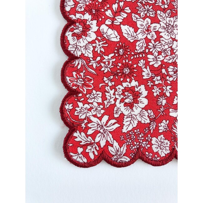 Set of 4 Cockail Napkins, Holiday Floral with Crimson Trim - Party - 3