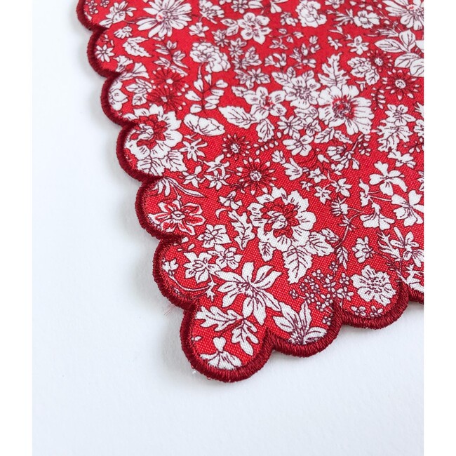 Set of 4 Cockail Napkins, Holiday Floral with Crimson Trim - Party - 4