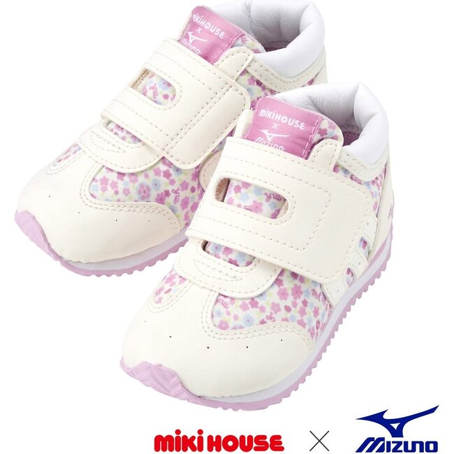 Miki House & Mizuno Second Shoes, White Floral - Sneakers - 1