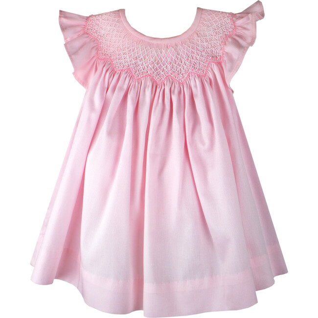 Smocked Bishop Dress & Bonnet, Pink Cotton